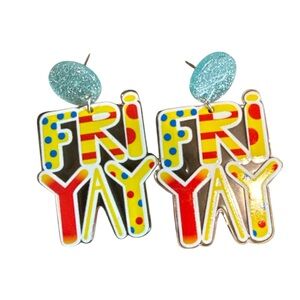 Fri-Yay Novelty Acrylic Dangle Earrings Blue Glitter Studs Colorful Gift Jewelry